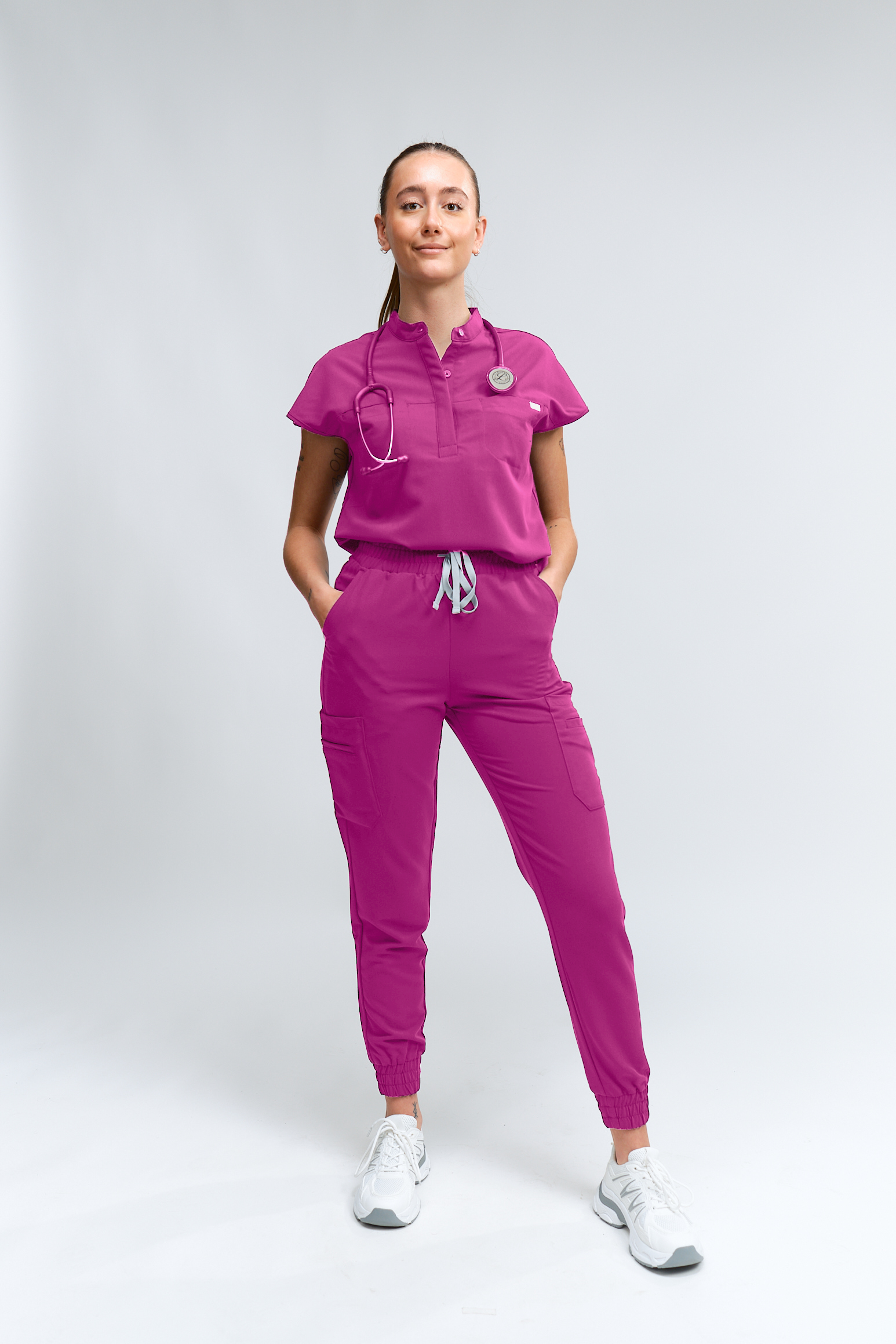 Ophelia Cap Sleeve Scrub Top - Fuchsia