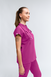 Ophelia Cap Sleeve Scrub Top - Fuchsia
