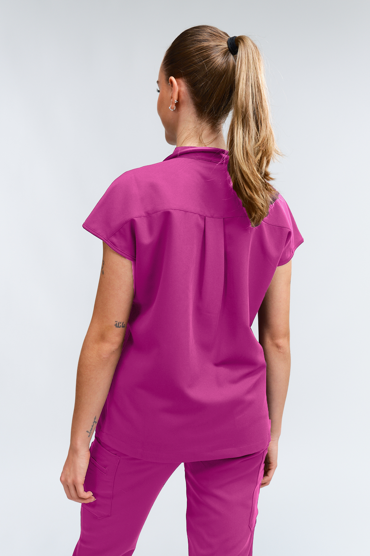 Ophelia Cap Sleeve Scrub Top - Fuchsia