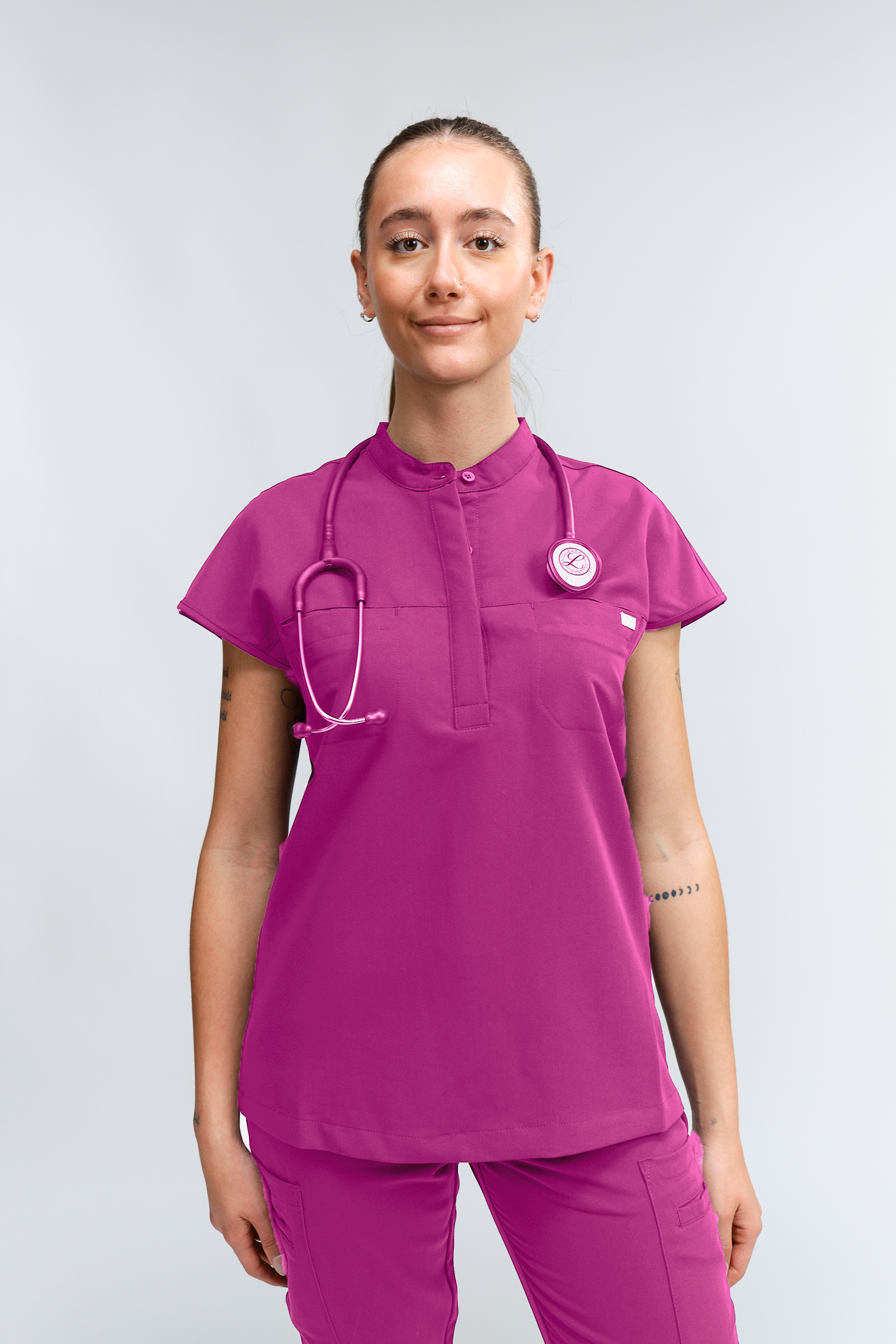 Ophelia Cap Sleeve Scrub Top - Fuchsia