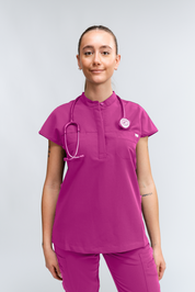 Ophelia Cap Sleeve Scrub Top - Fuchsia