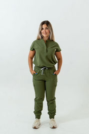 Haut d'uniforme médical à manche courte Ophelia - Vert Mousse