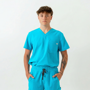 Liam Scrub Top - Cyan Blue