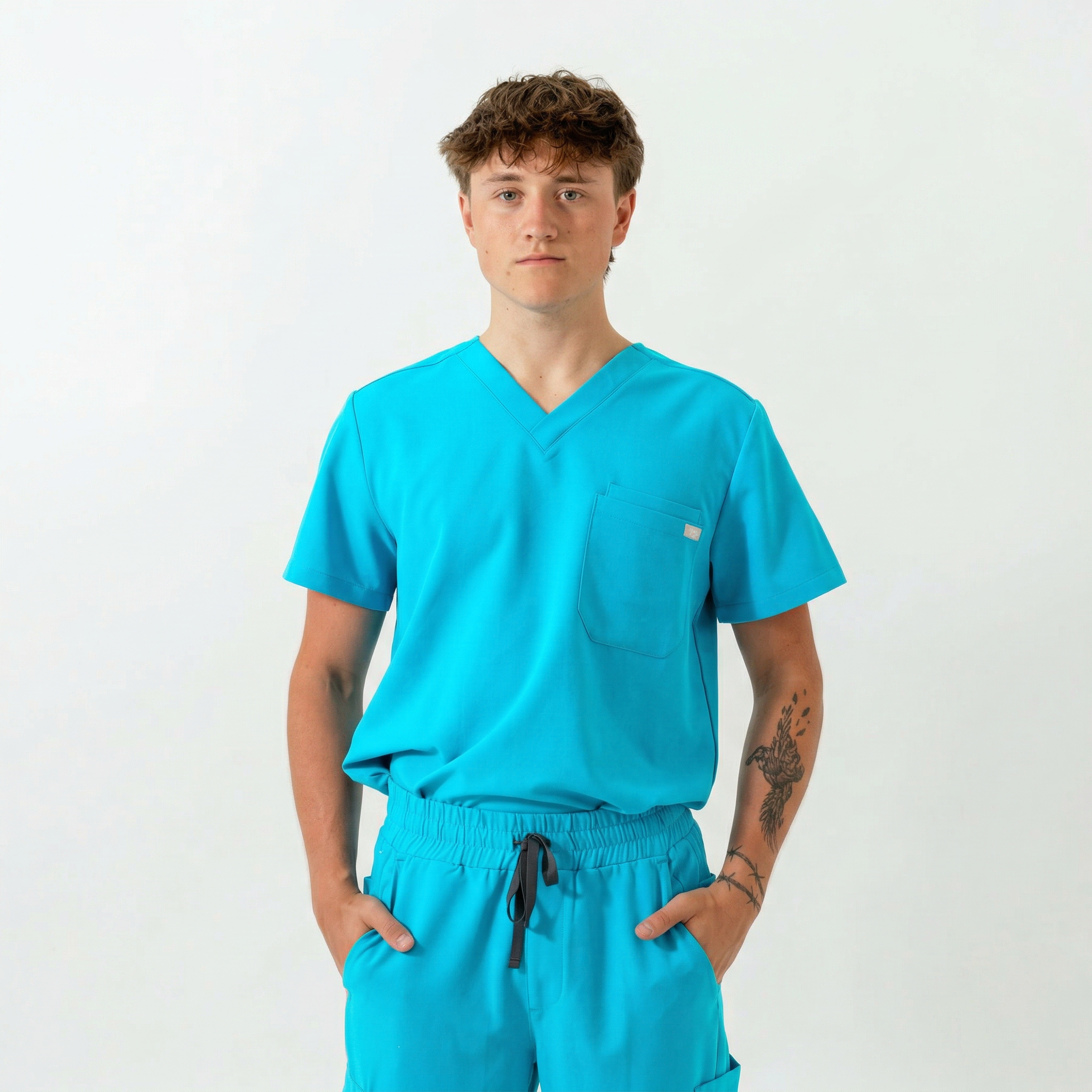 Liam Scrub Top - Cyan Blue