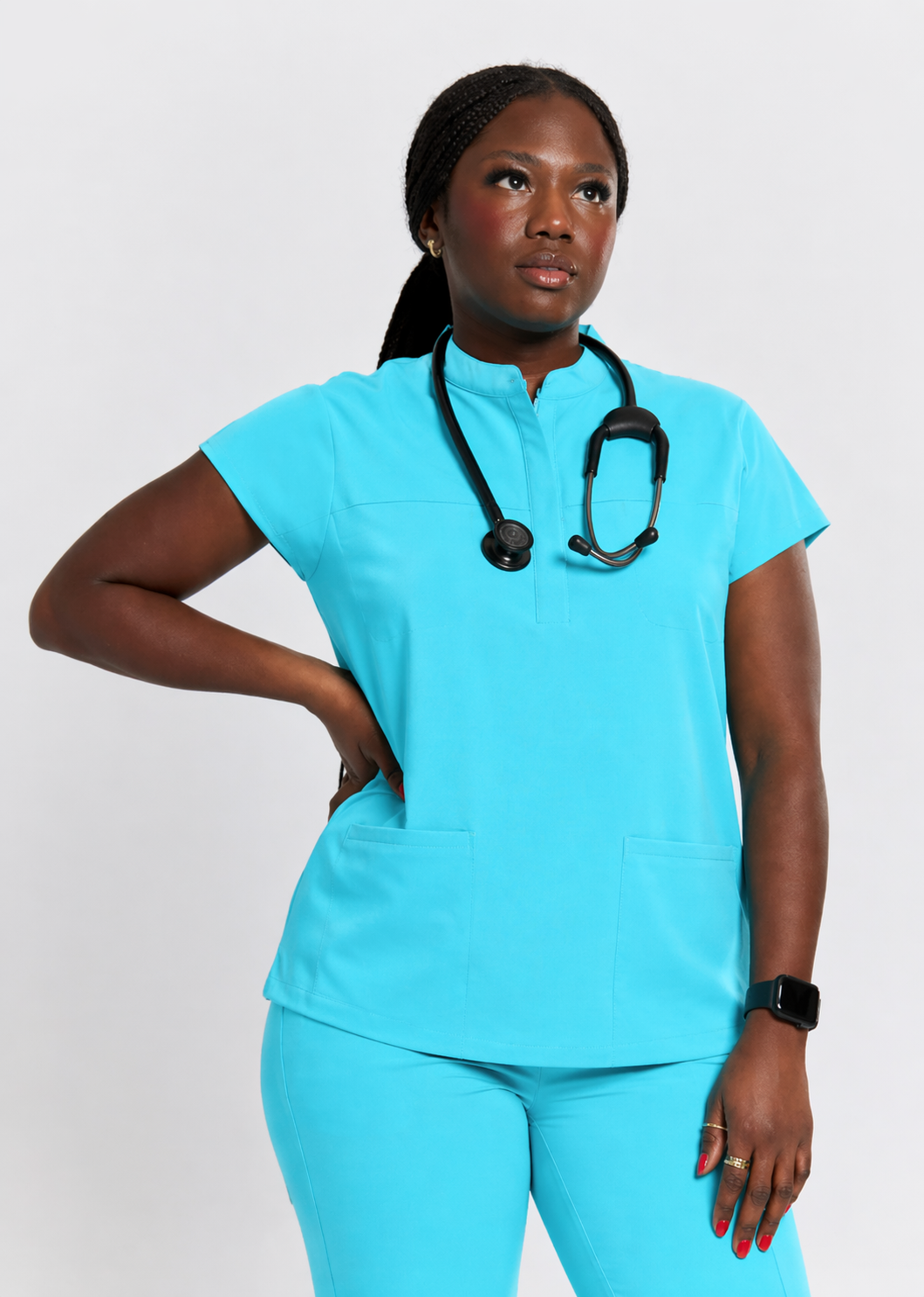 Blouse médicale à manches courtes Ophelia - Bleu cyan